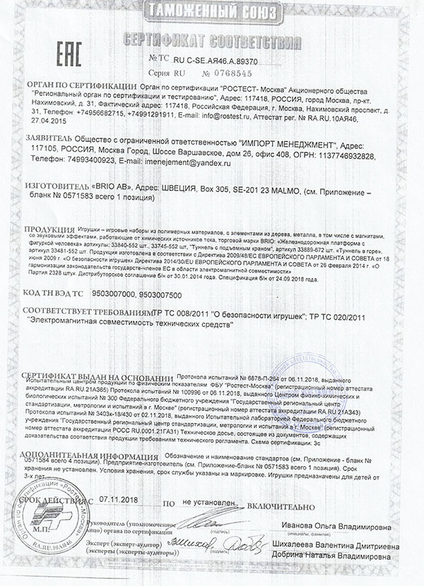 Сертификаты БРИО ser-06 
