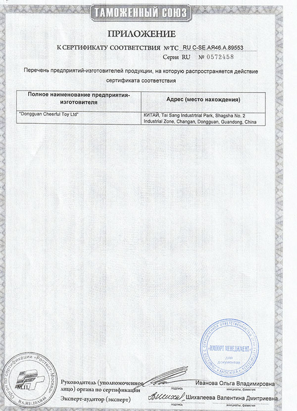 Сертификаты БРИО ser-17 