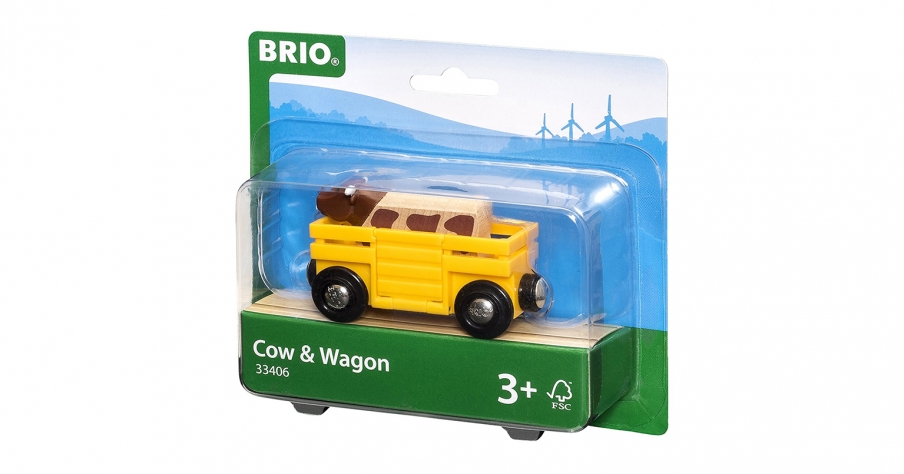 BRIO Вагон с коровой деревянной жд/ 33406